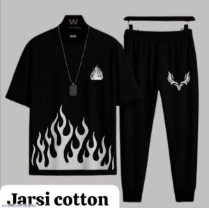 Cotton Jersey Graphic Tracksuit – Black