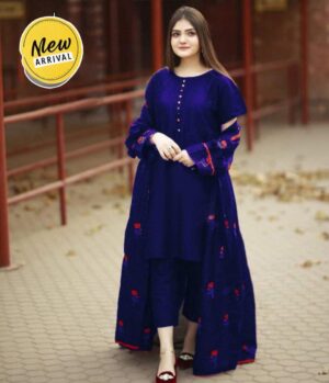 Formal Wear Silk Gown Suit – Embroidered Design, 3-Piece Set