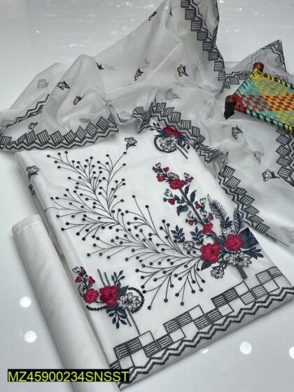3 Pcs Organza Embroidered Suit – Luxury Collection
